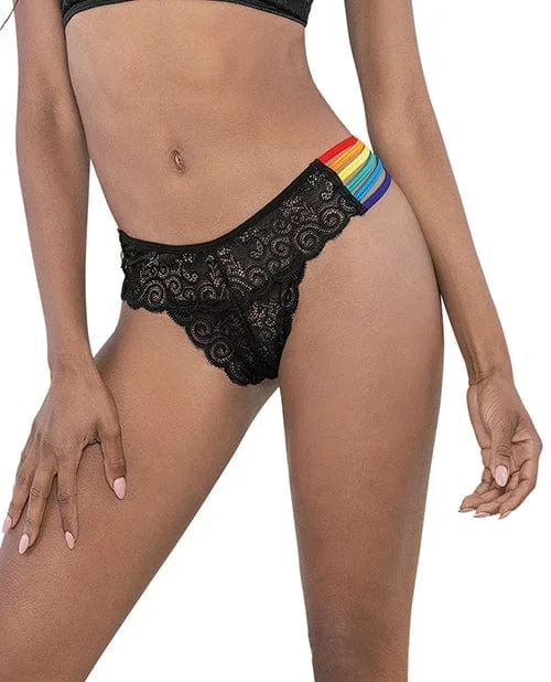 Pride Lace Rainbow Side Straps Panty Black One Size Fits Most
