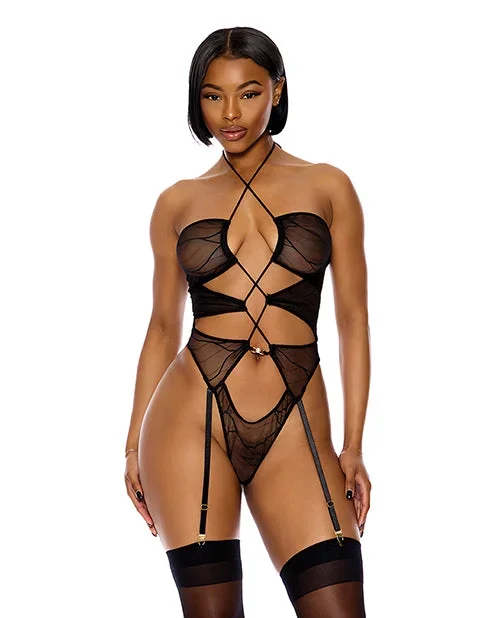 Pull My Strings Sheer Mesh Halterneck Teddy – Black XL