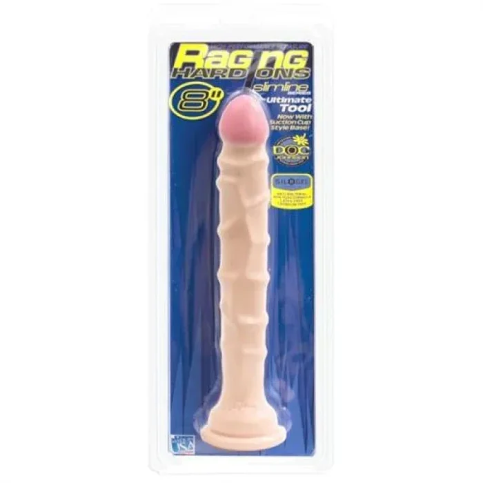 Raging Hard Ons Slimline With Suction Cup 8 Inch Dong – White