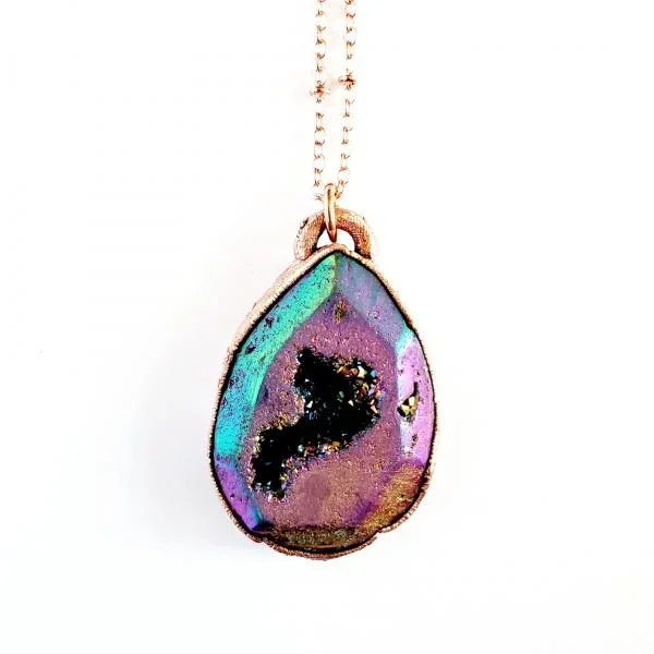 Rainbow Aura Geode Necklace