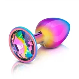 rainbow metal anal plug with rainbow crystal stone