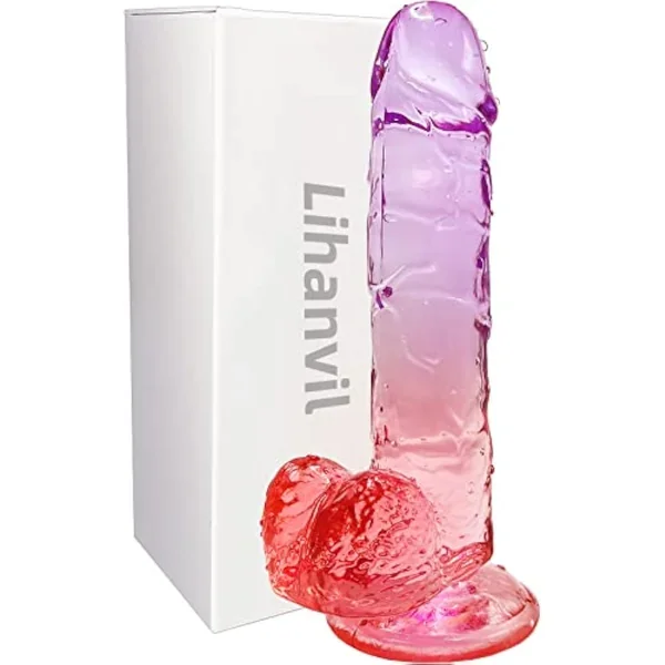 Realistic Dildo Clear Silicone 7.8″ Purple-Red Gradient Dildo With Strong Suction Cup For Women Hand Free Play Flexible Soft Penis Dong, Adult Sex G-Spot Dildos Toys For Vaginal And Anal Stimulation