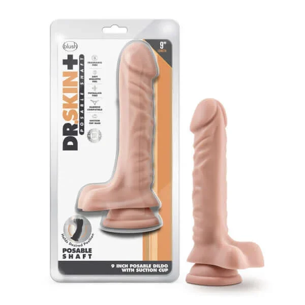 Realistic Dr. Skin Plus 9-Inch Posable Dildo with Balls in Vanilla Light Skin Tone – Blush Novelties