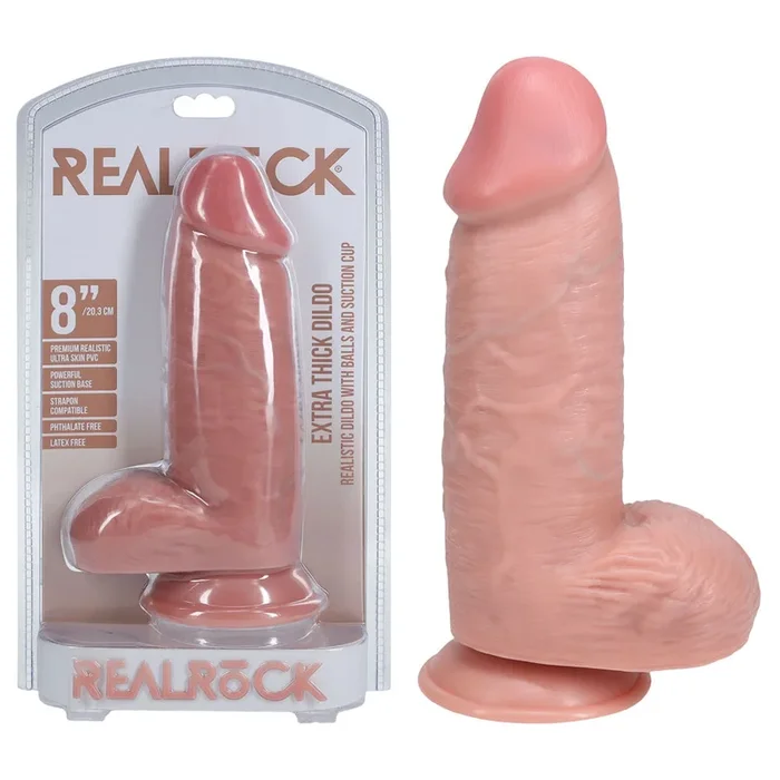 REALROCK 20cm Extra Thick Dildo with Balls – Flesh – Flesh 20 cm (8”) Extra Thick Dong