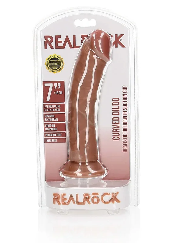RealRock Curved Realistic Dildo with Suction Cup 7 inches – Caramel