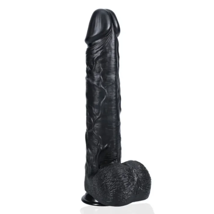 RealRock Extra Long Dildo With Balls Black 15 Inch