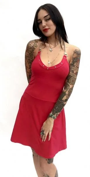 Red – Studded Cuff Dress –