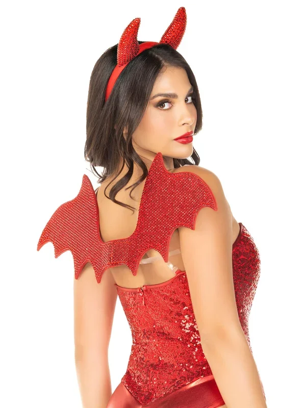 Red Devil Costume Kit with Rhinestone Wings and Headband