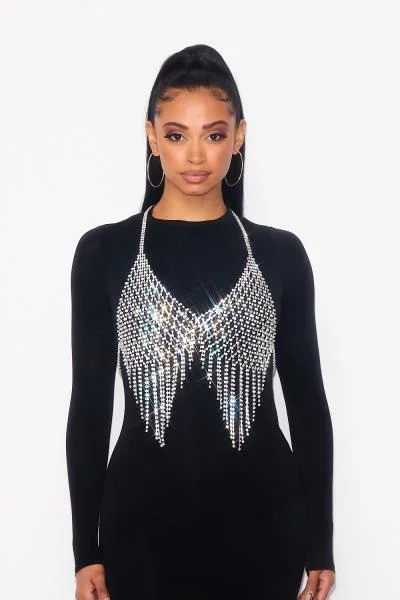 Rhinestone Bra Top – Silver – One Size