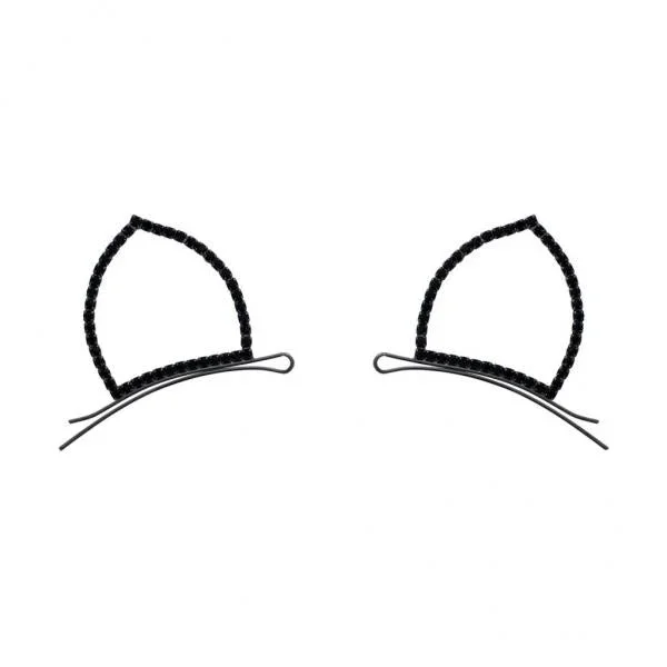 Rhinestone Cat Ear Bobby Pins – Black