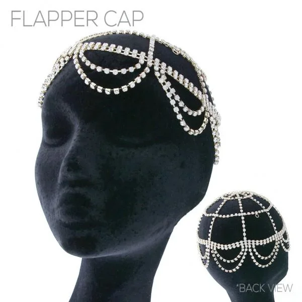 Rhinestone Curtain Drop Flapper Cap – Gold