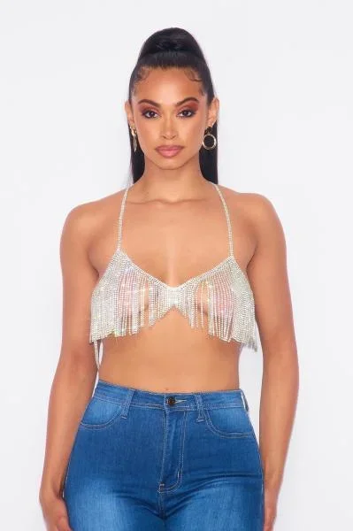 Rhinestone Swag Bralette – Silver –