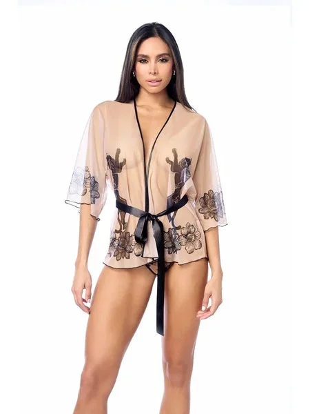 Robe with Matching Panty – Nude/Black –