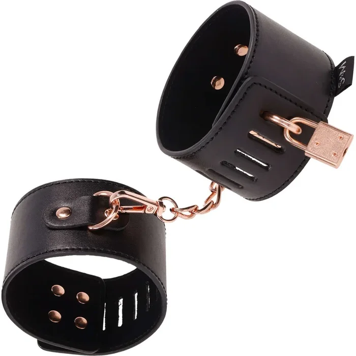 Rose Gold & Black Brat Locking Cuffs by Sportsheets: Discipline with Elegance