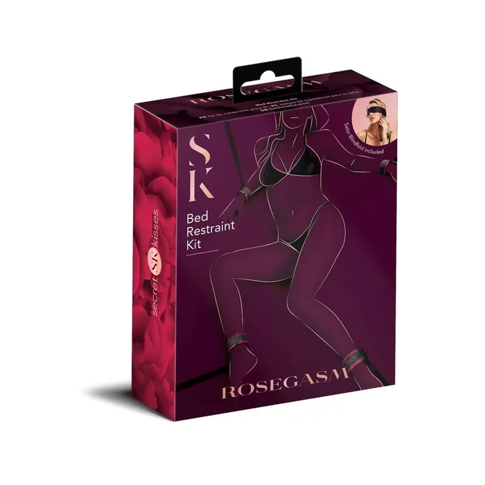 Rosegasm Bed Restraint Kit with Satin Blindfold – Surrender to Your Deepest Desires