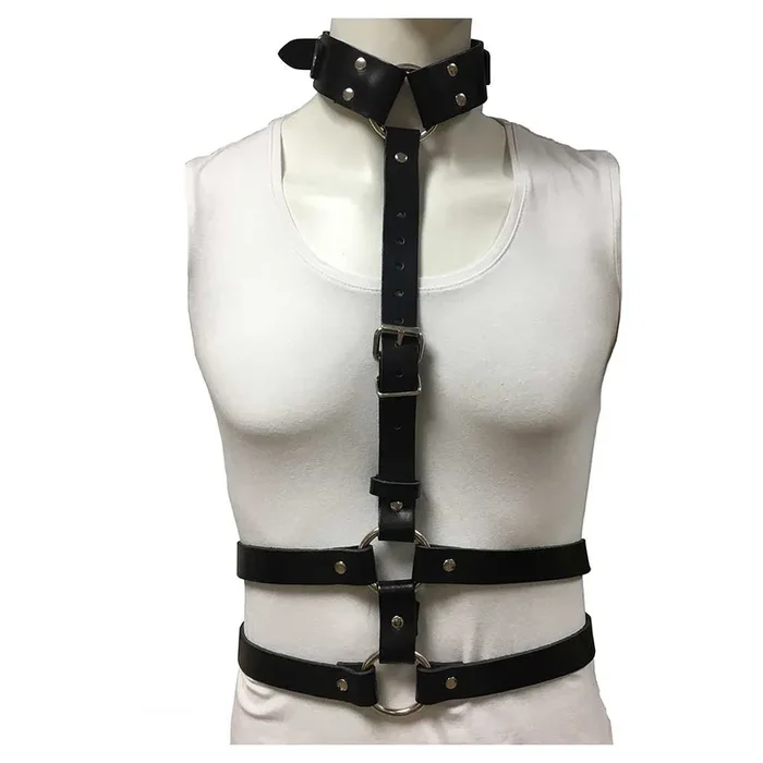 Rouge Leather Female Body Harness with Choker