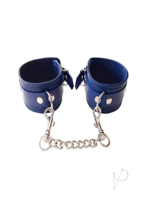 Rouge Plain Leather Adjustable Wrist Cuffs Blue
