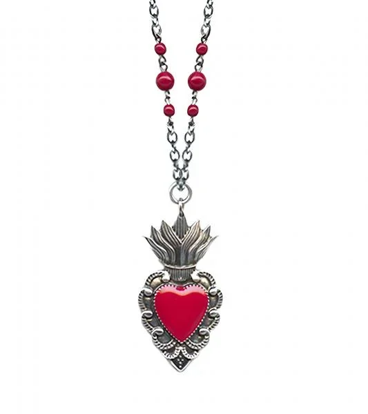 Sacred Heart Pendant – Beaded Chain Necklace