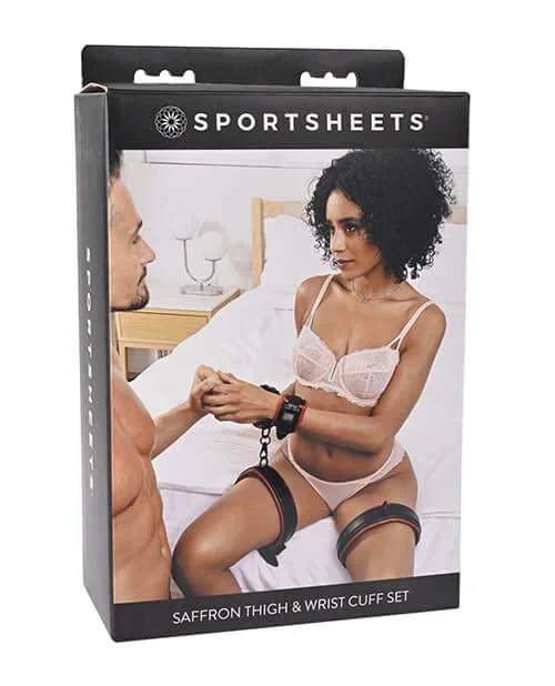 Saffron Thigh and Wrist Cuff Set – Adjustable Faux Leather Restraints for Couples