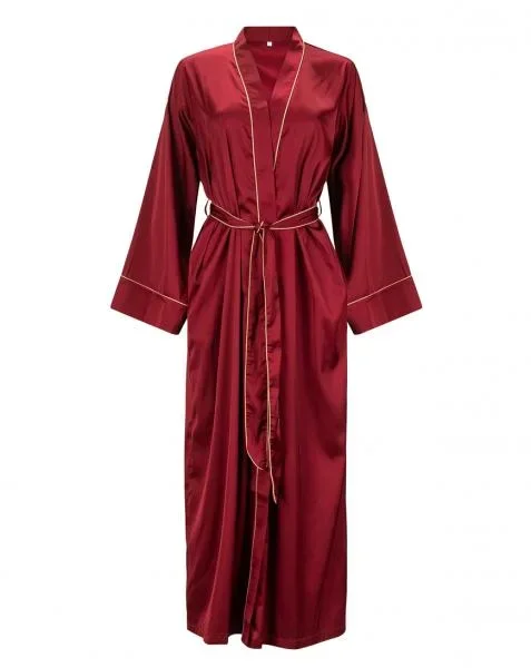 Satin Maxi Robe – Ruby Wine & Almond –