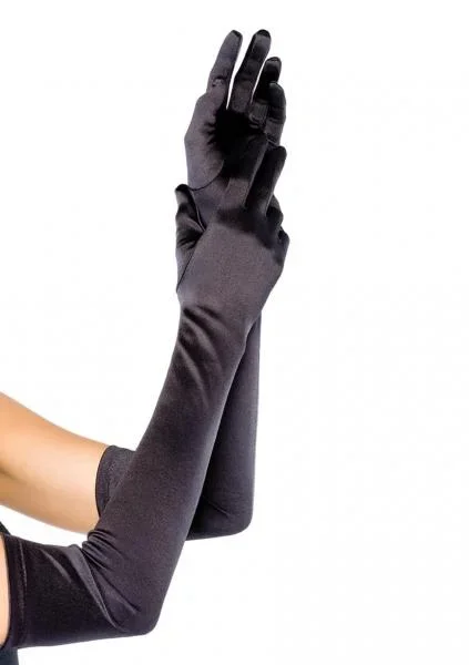 Satin Opera Length Gloves – Black – One Size