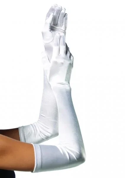 Satin Opera Length Gloves – White – One Size