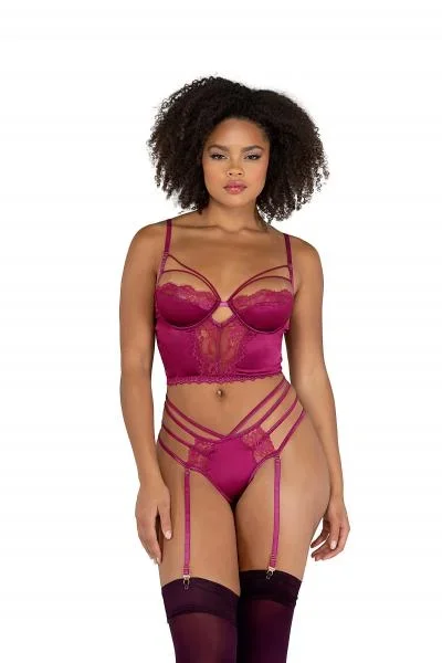Satin Underwire Bralette with Strappy Panty Set – Red Fuchsia –