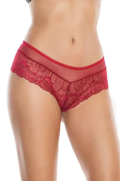 Scalloped Stretch Lace Up Panty – Red –