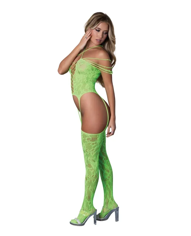 Seamless Strappy Body Stocking – Neon Green O/S