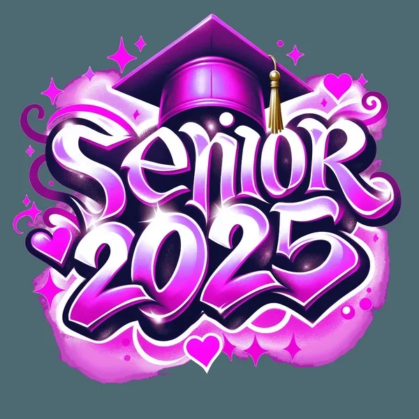 Senior 2025 Airbrush Purple & White DTF (direct-to-film) Transfer