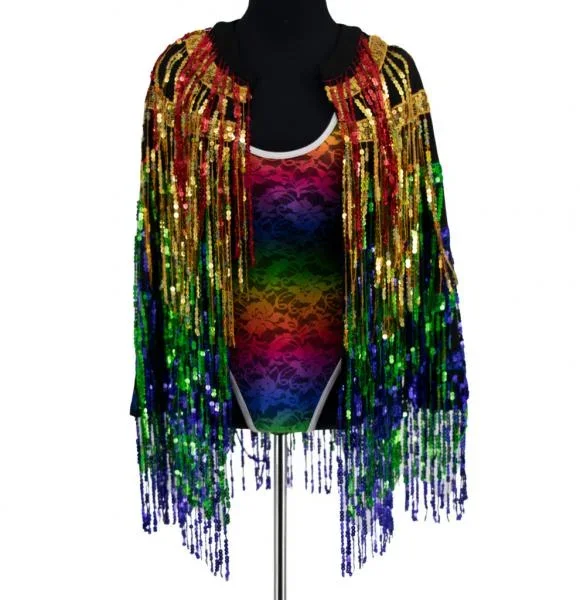 Sequin Fringed Short Jacket – Multi Colored – One Size