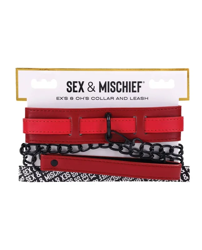 Sex & Mischief Ex’s & Oh’s Collar & Leash – Red/Black