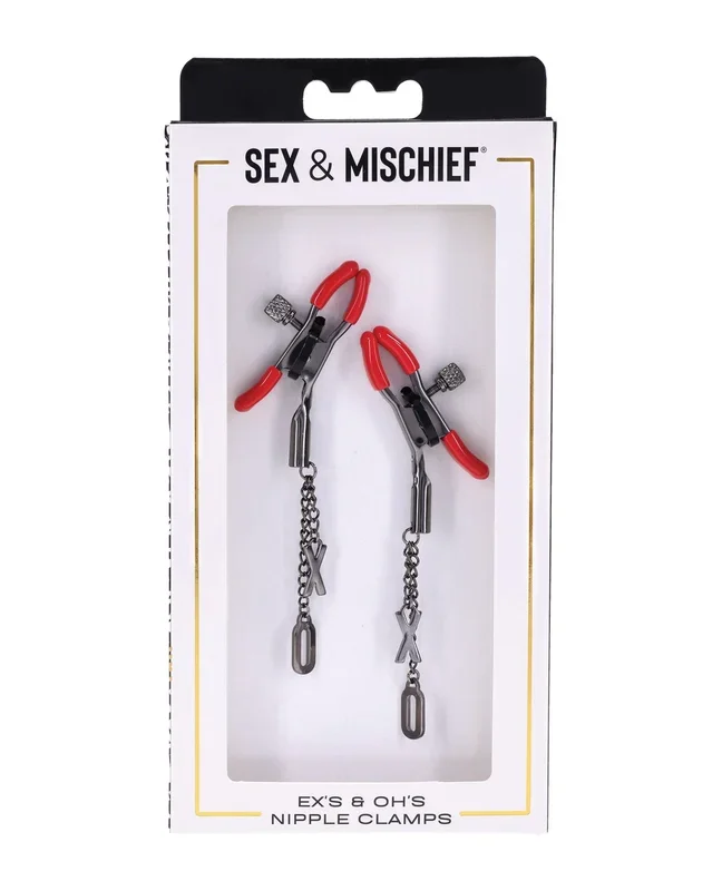 Sex & Mischief Ex’s & Oh’s Nipple Clamps – Red/Black