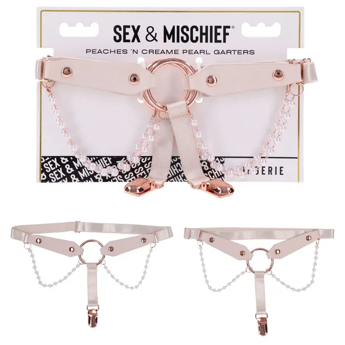 Sex & Mischief Peaches n CreaMe Pearl Garters – Peach / Rose Gold Garters with Pearls – Set of 2