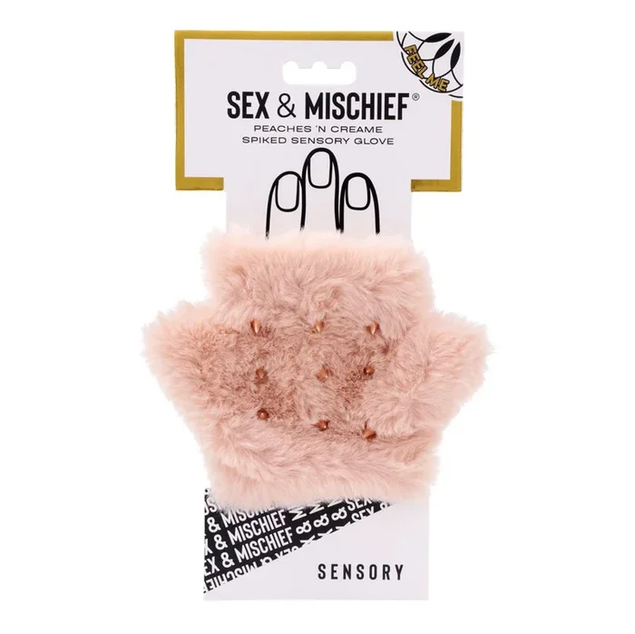 Sex & Mischief Peaches n CreaMe Spiked Sensory Glove – Peach Furry Glove with Metal Spikes