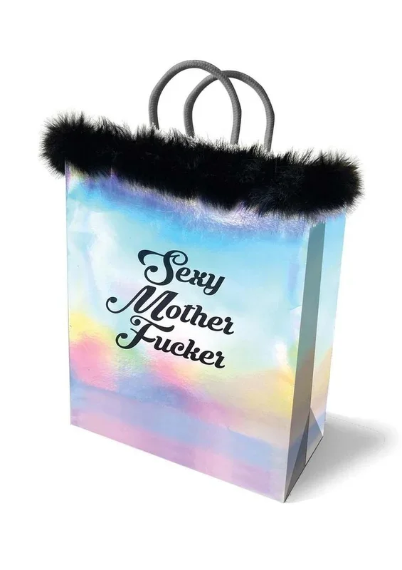 Sexy Mother Fucker Gift Bag Silver with Faux Fur Trim