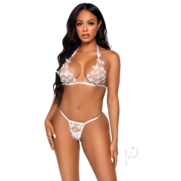 Sheer Butterfly Bra/gstring 2pc Lg Wht