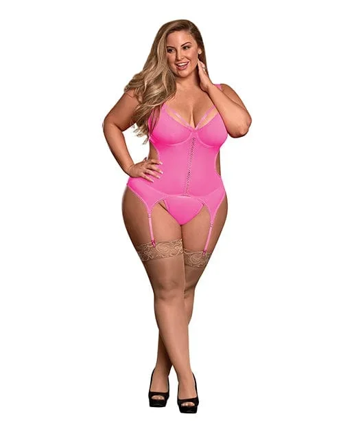 Sheer Mesh Merry Widow & Crotchless G-string One Size Fits Most Plus Size