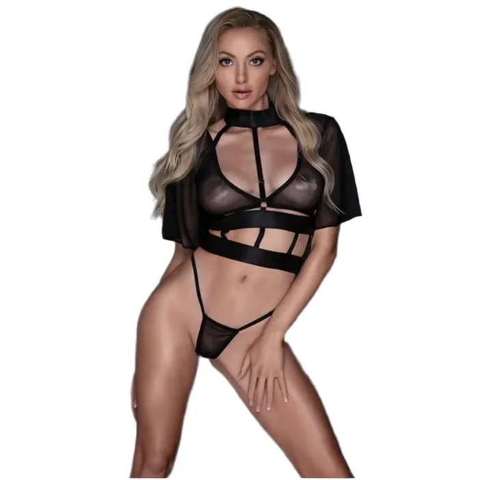 Sheer Mesh Strappy Top & Thong