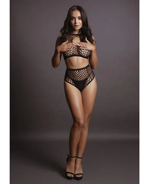 Shots Le Desir Duo Net Key Hole Bra Set Black One Size Fits Most