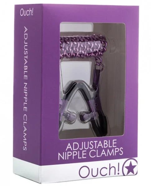 Shots Ouch Adjustable Nipple Clamps w/Chain – Purple