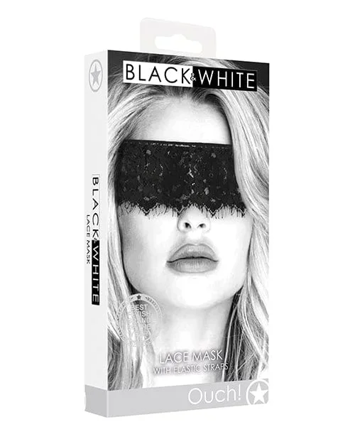 Shots Ouch Black & White Lace Mask with elastic Straps – Black