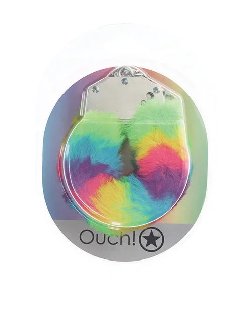 Shots Ouch! Heavy-duty Fluffy Handcuffs – Rainbow