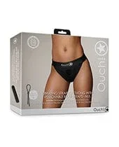Shots Ouch Vibrating Strap On Thong with removable Rear Straps – Black