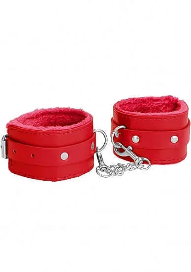 Shots Toys Ouch! Plush Leather Handcuffs in Red – Comfortable Bondage Restraints