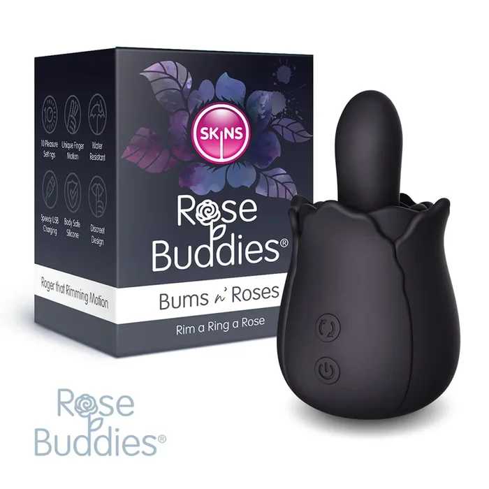Skins Rose Buddies – The Bums N Roses – Black USB Rechargeable Anal Rimming Stimulator