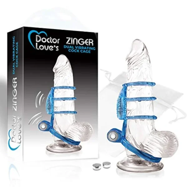 Sl-V2-3 Vibrating Dual Vibrating Cock Cage, Blue