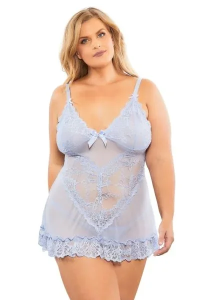 Soft Cup Lace Babydoll with G-String – Brunnera Blue –