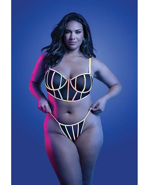 Solar Flare Flash Reflective Binding Underwire Bra & Thong Set – Black