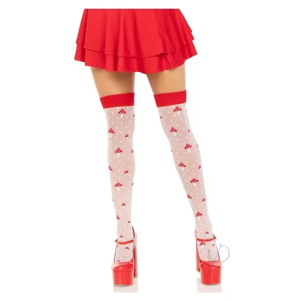 Spandex Dot Mushroom Thigh High Wh/rd